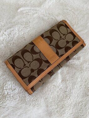 Coach Monogram Canvas/Leather Tan and Brown Wallet